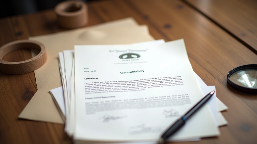 Certificado de autenticidad y documentación de obra de arte sobre escritorio profesional