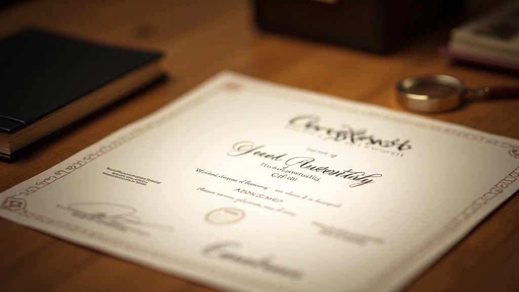 Detalle de certificado de autenticidad y documentación de obra de arte original